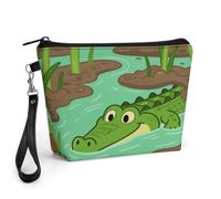 CHYDANY Cocodrilo que acecha bolsa de maquillaje, piel sintética, bolsa de maquillaje con asa y cremallera, bolsa de cosméticos para madre, amigos y mujeres, 8.9 x 2.6 x 5.7 pulgadas