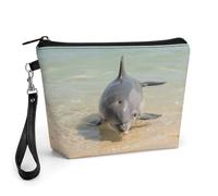 CHYDANY Dolphin in Shallow Water - Bolsa de maquillaje de piel sintética, bolsa de maquillaje con asa y cremallera, bolsa de cosméticos para madre, amigos y mujeres, 8.9 x 2.6 x 5.7 pulgadas