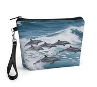 CHYDANY Dolphin in The Sea - Bolsa de maquillaje de piel sintética, bolsa de maquillaje con asa y cremallera, bolsa de cosméticos para madre, amigos y mujeres, 8.9 x 2.6 x 5.7 pulgadas