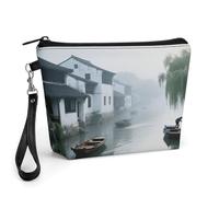 CHYDANY Early Morning in Jiangnan Water Town - Bolsa de maquillaje de piel sintética, bolsa de maquillaje con asa y cremallera, bolsa de cosméticos para madre, amigos y mujeres, 8.9 x 2.6 x 5.7