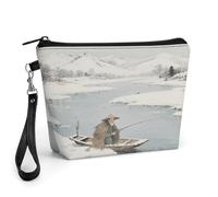 CHYDANY Fishing Alone in The Cold River - Bolsa de maquillaje de piel sintética, bolsa de maquillaje con asa y cremallera, bolsa de cosméticos para madre, amigos y mujeres, 8.9 x 2.6 x 5.7 pulgadas