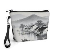 CHYDANY Fishing Village in Jiangnan - Bolsa de maquillaje de piel sintética, bolsa de maquillaje con asa y cremallera, bolsa de cosméticos para madre, amigos y mujeres, 8.9 x 2.6 x 5.7 pulgadas