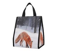 CHYDANY Fox Foraging in The Snow - Bolsa de comestibles, aislada y fresca, bolsa de mano, plegable y reutilizable, bolsa de almuerzo para comestibles, trabajo, fiesta, viajes, picnic, 10.6 pulgadas de