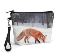 CHYDANY Fox Foraging in The Snow - Bolsa de maquillaje de piel sintética, bolsa de maquillaje con asa y cremallera, bolsa de cosméticos para madre, amigos y mujeres, 8.9 x 2.6 x 5.7 pulgadas