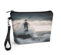 CHYDANY Lighthouse In Storm - Bolsa de maquillaje de piel sintética, bolsa de maquillaje con asa y cremallera, bolsa de cosméticos para madre, amigos y mujeres, 8.9 x 2.6 x 5.7 pulgadas
