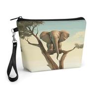 CHYDANY Little Elephant on Tree - Bolsa de maquillaje de piel sintética, bolsa de maquillaje con asa y cremallera, bolsa de cosméticos para madre, amigos y mujeres, 8.9 x 2.6 x 5.7 pulgadas