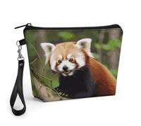 CHYDANY Little Red Panda - Bolsa de maquillaje de piel sintética, bolsa de maquillaje con asa y cremallera, bolsa de cosméticos para madre, amigos y mujeres, 8.9 x 2.6 x 5.7 pulgadas
