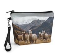CHYDANY Llamas in The Andes - Bolsa de maquillaje de piel sintética, bolsa de maquillaje con asa y cremallera, bolsa de cosméticos para madre, amigos y mujeres, 8.9 x 2.6 x 5.7 pulgadas