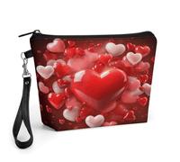 CHYDANY Love Red Hearts - Bolsa de maquillaje de piel sintética, bolsa de maquillaje con asa y cremallera, bolsa de cosméticos para madre, amigos y mujeres, 8.9 x 2.6 x 5.7 pulgadas