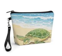 CHYDANY Una bolsa de maquillaje de tortuga, piel sintética, bolsa de maquillaje con asa y cremallera, bolsa de cosméticos para madre, amigos y mujeres, 8.9 x 2.6 x 5.7 pulgadas