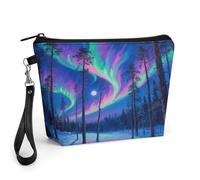 CHYDANY Una hermosa bolsa de maquillaje Aurora Forest, piel sintética, bolsa de maquillaje con asa y cremallera, bolsa de cosméticos para madre, amigos y mujeres, 8.9 x 2.6 x 5.7 pulgadas