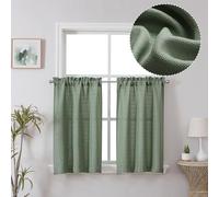Chyhomenyc 2 Paneles de Cortinas semitraslúcidas Cortas para Cocina, baño, Ventanas pequeñas, Lino sintético, Texturizado, Color Verde Salvia, 76 x 91 cm Cada uno