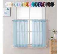 Chyhomenyc Cortinas transparentes, 91,4 cm de largo, 2 paneles, filtro de luz, voile, azul claro, cortinas cortas para baño, sala de estar, casa de campo, ventanas pequeñas, 106 x 91,4 cm (A x L)