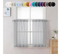 Chyhomenyc Cortinas Transparentes de 24 Pulgadas de Largo, Cortinas de Ventana pequeñas para baño, Sala de Estar, sótano, Cortinas Cortas con Bolsillo para cortinero, 42 Pulgadas de Ancho x 24
