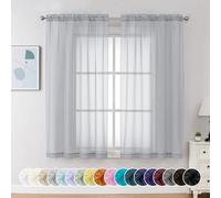 Chyhomenyc Cortinas transparentes gris claro de 63 pulgadas de largo, 2 paneles, cortinas con bolsillo para barra, tratamiento de ventana con filtrado de luz para aireación, cortinas para dormitorio y