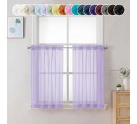 Chyhomenyc Cortinas traslúcidas Color Lila de 24 Pulgadas de Largo, Cortinas de Ventana pequeñas para baño, Sala de Estar, sótano, Cortinas Cortas con Bolsillo para Barra, 42 Pulgadas de Ancho x 24