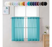 Chyhomenyc Cortinas traslúcidas Color Turquesa de 24 Pulgadas de Largo, Cortinas de Ventana pequeñas para baño, Sala de Estar, sótano, Cortinas Cortas con Bolsillo para Barra, 42 Pulgadas de Ancho x