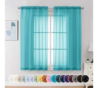 Chyhomenyc Cortinas traslúcidas Color Turquesa de 63 Pulgadas de Largo, 2 Paneles, filtran la luz, con Bolsillo para cortinero, Cortinas de Tratamiento para Dormitorio, Sala de Estar, Cada una de 42