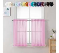 Chyhomenyc Cortinas traslúcidas de 24 pulgadas de largo, tratamiento de ventana pequeña para baño, sala de estar, sótano, cortinas cortas con bolsillo para barra, 42 pulgadas de ancho x 24 pulgadas de