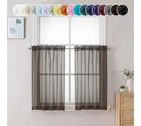 Chyhomenyc Cortinas traslúcidas de gasa de 36 pulgadas de largo, 2 paneles, con bolsillo para barra, para ventana corta, para baño, sala de estar, 2 piezas, color marrón