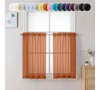 Chyhomenyc Cortinas traslúcidas naranjas de 36 pulgadas de largo, 2 paneles, cortinas cortas de gasa filtrante de luz para baño, sala de estar, ventanas pequeñas, 42 pulgadas de ancho x 36 pulgadas de