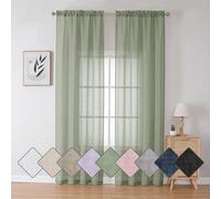 Chyhomenyc Dianna - Cortinas traslúcidas color verde salvia de 96 pulgadas de largo, 2 paneles de cortinas de lino sintético con textura de flameado filtrante de luz, suaves y aireadas, bolsillo para
