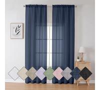 Chyhomenyc Dianna - Cortinas traslúcidas de lino sintético con textura flameada que filtra la luz, suave, aireada y con bolsillo para cortinero, 2 paneles, para sala de estar, dormitorio, color azul
