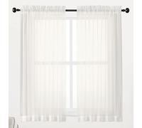 Chyhomenyc Juego de 2 Cortinas traslúcidas de Gasa sólida filtrantes de luz para Ventana pequeña, Sala de Estar, Dormitorio, Bolsillo para Barra, 107 cm de Ancho x 114 cm de Largo, Color Marfil