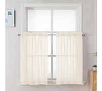 Chyhomenyc Juego de 2 paneles de cortinas traslúcidas color crema de 36 pulgadas de largo, cortinas cortas de gasa filtrante de luz para baño, sala de estar, ventanas pequeñas, cada una de 42 pulgadas