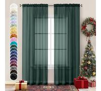 Chyhomenyc Juego de 2 paneles de cortinas traslúcidas de gasa verde cazador de 84 pulgadas de largo, cortinas traslúcidas de gasa traslúcida para filtrar la luz y el bolsillo para cortinero, para sala