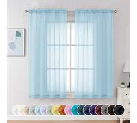 Chyhomenyc Light Blue Sheer Curtains 63 Inch Length 2 Panels, Light Filtering Airy Rod Pocket Window Curtain Treatment Drapes for Bedroom Living, Each 42Wx63L Inches