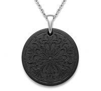 CHYIFSHIYM - Collar con colgante de shungite natural para mujeres y hombres, colgante redondo de 40 mm con cadena de tono plateado, joyería simbólica unisex para uso diario, accesorios de meditación