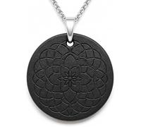 CHYIFSHIYM Collar con colgante de Shungite para mujeres y hombres, colgante redondo negro grabado de 35 mm con patrón de geometría sagrada, cadena de tono plateado, joyería espiritual unisex para uso