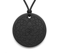 CHYIFSHIYM Collar de shungite, colgante de mandala de loto negro de 35 mm con cordón trenzado, joyería redonda grabada para uso diario, regalo de estilo geométrico sagrado