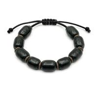 CHYIFSHIYM Pulsera ajustable de cuentas de barril para mujeres y hombres, 10 cuentas grandes de color gris oscuro negro con cierre de nudo deslizante, pulsera unisex para uso diario con caja de regalo
