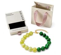 CHYIFSHIYM Pulsera de cuentas de cristal natural de 20 mm, pulsera de cuentas degradadas verdes con cierre ajustable en tono dorado y cadena extensora, joyería de verano en la playa con caja de regalo