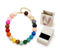 CHYIFSHIYM Pulsera de cuentas de cristal natural de 20 mm, pulsera de cuentas degradadas verdes con cierre ajustable en tono dorado y cadena extensora, joyería de verano en la playa con caja de regalo