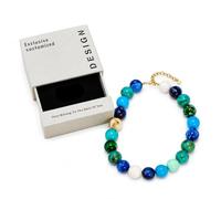 CHYIFSHIYM Pulsera de cuentas de cristal natural de 20 mm, pulsera de cuentas degradadas verdes con cierre ajustable en tono dorado y cadena extensora, joyería de verano en la playa con caja de regalo