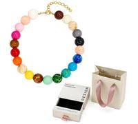 CHYIFSHIYM Pulsera de cuentas de cristal natural de 20 mm, pulsera de cuentas degradadas verdes con cierre ajustable en tono dorado y cadena extensora, joyería de verano en la playa con caja de regalo