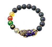 CHYIFSHIYM Pulsera de cuentas negras estilo Feng Shui con dije Pi Xiu, cinco cuentas de la fortuna, pulsera elástica de cuentas mate estilo Shungite, juego de regalo de joyería decorativa con caja