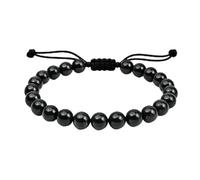CHYIFSHIYM - Pulsera de Shungite para hombres y mujeres, pulsera de abalorio negras de 8 mm, pulsera de cordón ajustable, joyería Karelia Shungite para uso diario, estilo de yoga y capas