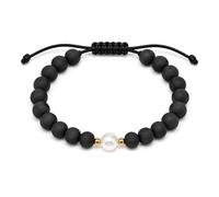 CHYIFSHIYM Pulsera Shungite para mujer, pulsera ajustable de cuentas negras mate con acento de estilo perla y espaciadores de tono dorado, cordón de piedra natural de 8.5 mm, regalo de joyería con