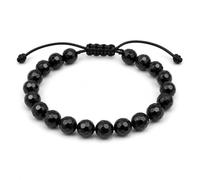 CHYIFSHIYM Pulsera Shungite para mujeres y hombres, pulsera ajustable de 9 mm con cuentas negras facetadas con nudo deslizante, joyería unisex inspirada en la meditación con caja de regalo y bolsa