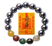 CHYIFSHIYM Terahertz - Pulsera de Feng Shui, cuentas de piedra de terahercio pulidas con diseño de símbolo de cinco colores, pulsera elástica para hombres y mujeres, 10mm, Madera de agar, Sin piedra