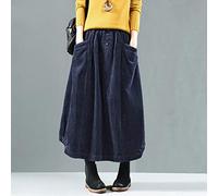 Chyuan Kilt Falda Escocesa Otoño Invierno Falda De Pana Mujeres Vintage Midi Faldas Largas Mujer Cintura Elástica A-Line Falda Plisada Talla Grande Talla Única,Azul