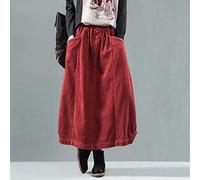 Chyuan Kilt Falda Escocesa Otoño Invierno Falda De Pana Mujeres Vintage Midi Faldas Largas Mujer Cintura Elástica A-Line Falda Plisada Talla Grande Talla Única,Rojo