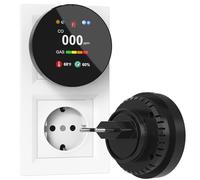 CHZHVAN Detector de Monóxido de Carbono y Gas con Enchufe, Combinado Detector de CO 4 en 1 con Sensor de Temperatura y Humedad, Alarma Sonora para Hogar y Caravana, 1 Pieza(Negro)