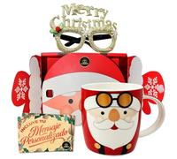 Cia&Co Set Taza Papá Noel 380 ml + Gafas “Merry Christmas” · Caja Regalo con Diseño Festivo + Tarjeta Personalizable Regalo Navideño Idea Perfecta para Amigo Invisible y Detalles de Navidad