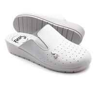 Ciabatte Sanitarias Anatómicas para Mujer Pantuflas de Piel Genuina Zapatos Ortopédicos con Elástico Regulable Zuecos Fabricados en Italia, Color blanco., 41 EU