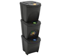 CIADAZ Cubos de basura apilables 3 uds polipropileno gris 75 L, Cubos De Basura Cocina, Papelera Cocina, Mueble Basura, Papelera De Basura Cocina,Reciclaje Basura,